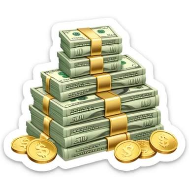 stack of dollar bills and coins sticker