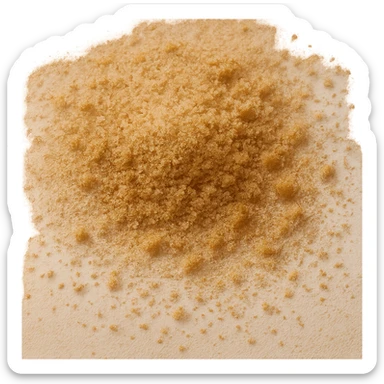 Refine the golden-brown sugar scatter to show fine, small grains with a warm amber color, matte and lightly clumped, natural molasses look, no spoon, bowl, or packaging, soft lighting, subtle shadows, transparent background, emoji scale. sticker