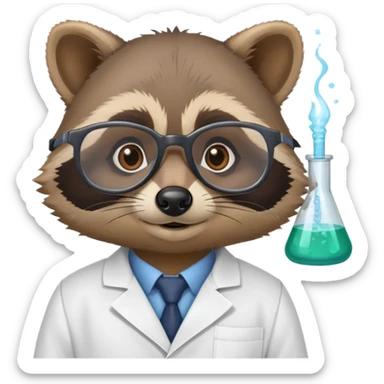 raccoon wearing lab coat and glasses, scientist raccoon sticker