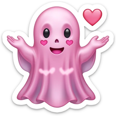cutesy pastel pink ghost with hearts sticker