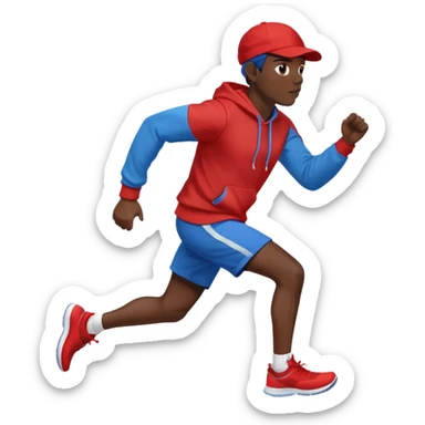 Black Man Wearing Blue Cap. Red Hoodie. and running. right side sticker