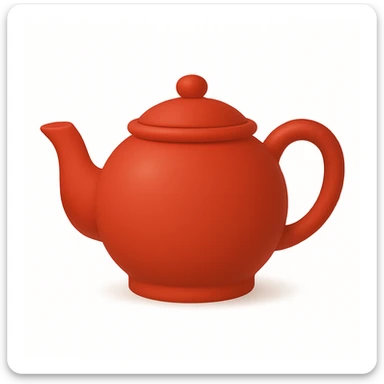 Create a teapot in the same moderate red color as the reference teapot, matching the style and shading of the attached coffee cup emoji. The teapot should have no face and be in the emoji style as shown in the coffee cup emoji. Add a soft shadow under the teapot. sticker