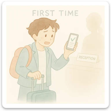 Add the words 'first time' positioned on top of the phone. Maintain the soft watercolor illustration style with pastel colors, delicate linework, a gentle, whimsical mood, anime-inspired features, and minimal, soft shading. sticker