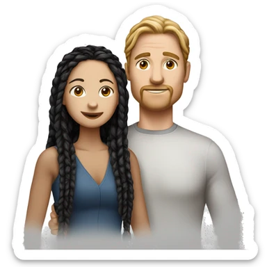 Woman and man couple, in their 40's, woman is 40 years old medium white complexion, her hair is long black twisted braids, man is white skinned white male with reddish hair that's medium length sticker
