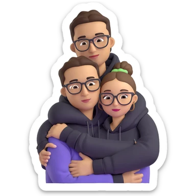 hispanic man with black hair hugging a light-skinned woman in a black Nike hoodie, woman has one bun in the back and thin black glasses sticker