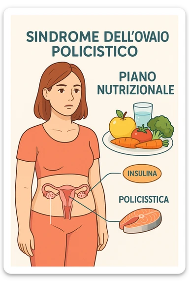 donna con un piano nutrizionale  in 3D immagine medica donna pcos in italiano basta anche solo un riferimento all'insulina sticker