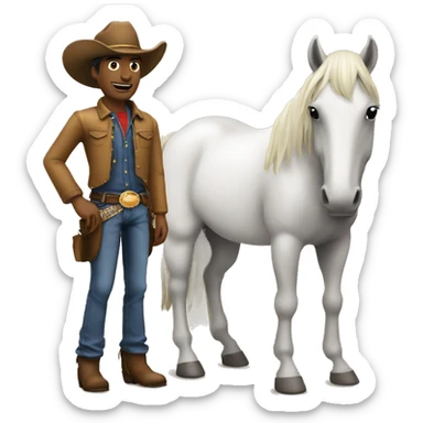 man in cowboy hat standing next to a horse, style jean sticker