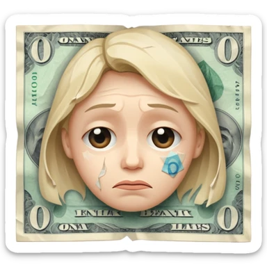 sad face on a banknote, indicating negative bank balance sticker