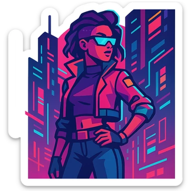 cyberpunk woman, neon lights, confident pose, stylish, no nudity sticker