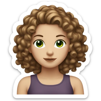 White girl with brown curly hair and green eyes sticker
