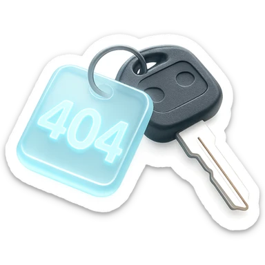 A set of 3D rendered car keys with a distinctive key fob displaying "404" in a light sky blue #ace8de sticker
