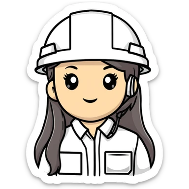 Female engineer with white safety helmet and long hair sticker