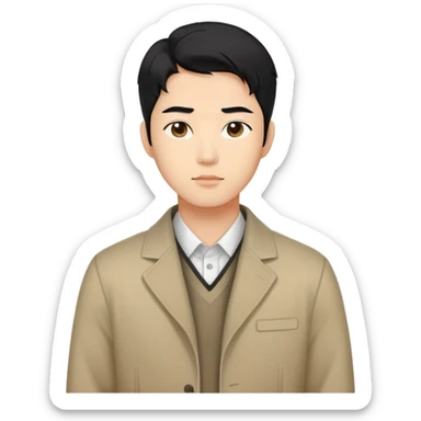 A Korean man with neat black hair, wearing a modern outfit sticker