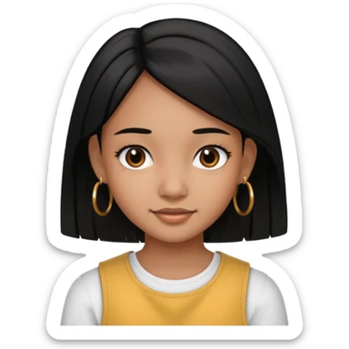 a young girl, with fair brown skin has medium length straight black hair and with hoops earrings. sticker