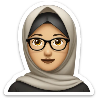 asian woman wearing brown hijab, black shirt, and rounded glasses sticker