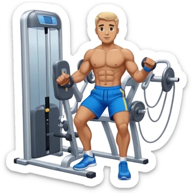 standing fit man with blue shorts cable-machine-exercise sticker
