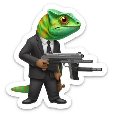 Chameleon shooting a gun sticker