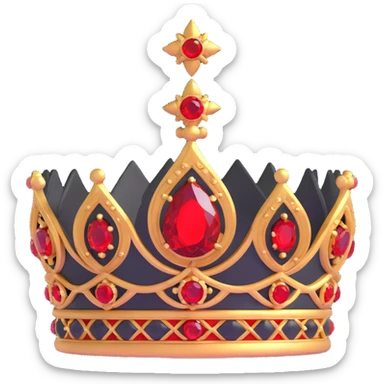 luxurious black crown with large red gems, ornate details, dramatic lighting sticker