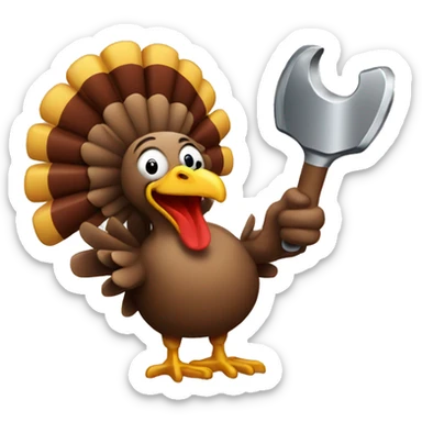 Happy turkey holding wrench sticker