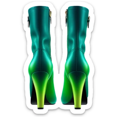 Realistic isolated top front view of a pair of dark teal,lime green,mint green and emerald green ombre high heel ankle boots. sticker
