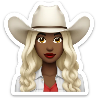 Women with big red lips, hazel eyes, white skin, black straight hair, cowboy hat  sticker