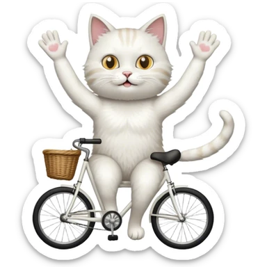 Chat qui fait du velo avec les mains levées sticker