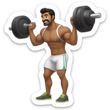 indian guy performing heavy barbell squats with weights sticker