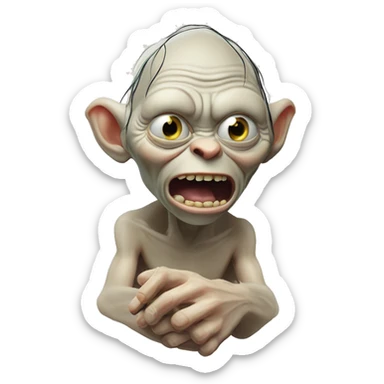 expresion de Gollum del señor de los anillos en la cual tiene un anillo con la expresion precioso sticker