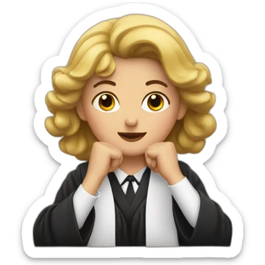 judge shows heart by her hands sticker