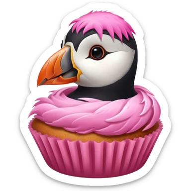 pink head feathers puffin eating pink muffin sticker