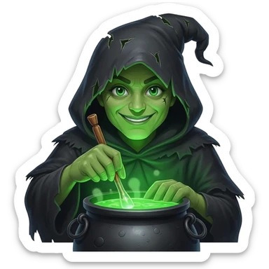 green witch cooking potion sticker