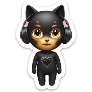 Heart-shaped catsuit listening music sticker