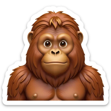 Cinematic Noble Orangutan Portrait Emoji, Poised and regal, with a robust, thoughtful build and deep, soulful eyes framed by rich, textured fur, Simplified yet sharp and sophisticated features, highly detailed, glowing with a soft, earthy glow, high shine, intelligent and contemplative, stylized with an air of ancient wisdom, focused and commanding, soft glowing outline, capturing the essence of a watchful and confident guardian that appears ready to step out of the screen with timeless authority! sticker