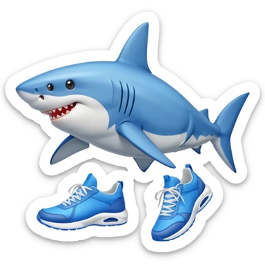 un tiburon con zapatos tenis azules sticker