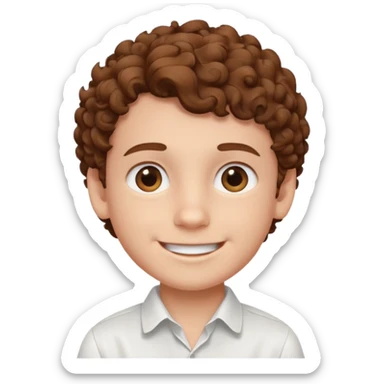 smiling boy in white shirt curly hair  sticker