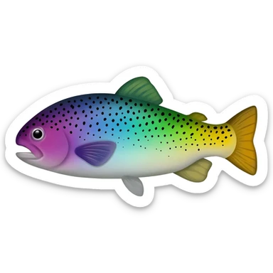 realistic rainbow trout fish bright saturated purple blue green yellow white with scales and black speckles sticker