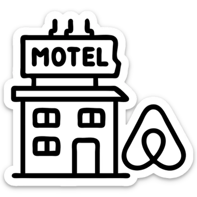Airbnb icon inspired by a run down motel, minimalist style, worn-out building with flickering sign, stylized like Airbnb category icons, no text sticker