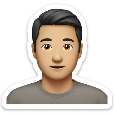 A head and shoulders shot of a 33 year old Asian man, with short black hair,   with brown eyes wearing a t-shirt. sticker