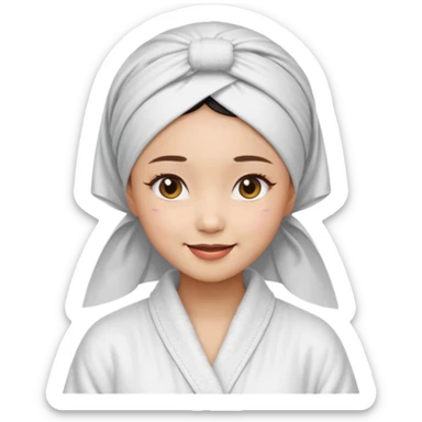 girl aesthetic emoji, asian beautiful make up white Bathrobe + Headscarf sticker