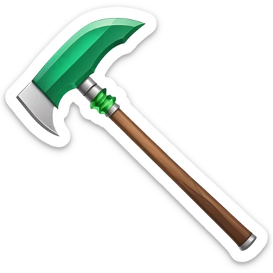 Minecraft hoe with brown handle and emerald green blade sticker