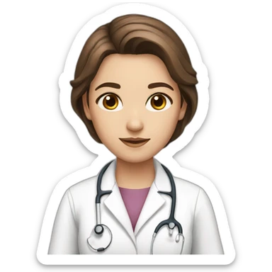 Girl white skin brown hair brown eyes doctor sticker
