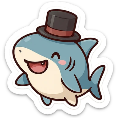 fun and whimsical shark wearing a top hat sticker