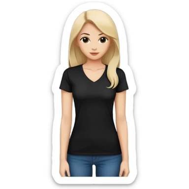 black women's V-neck t-shirt, fitted feminine cut, only the garment, no human form, simple clothing item on white background sticker