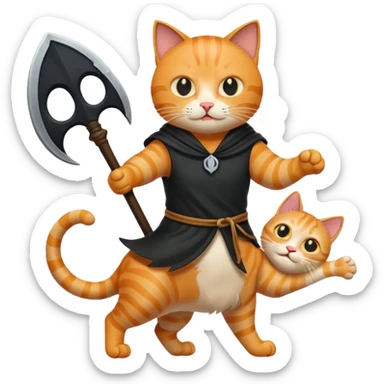 cat defeating grim reaper triumphantly sticker