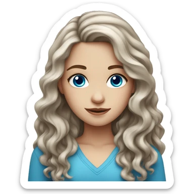 white girl with long wavy brown hair with blue eyes sticker