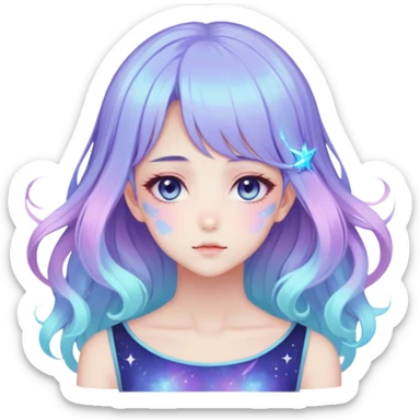 Beautiful gorgeous anime lady with beautiful nebula hair, fashion aesthetic, ethereal, fairycore, pastelcore  sticker