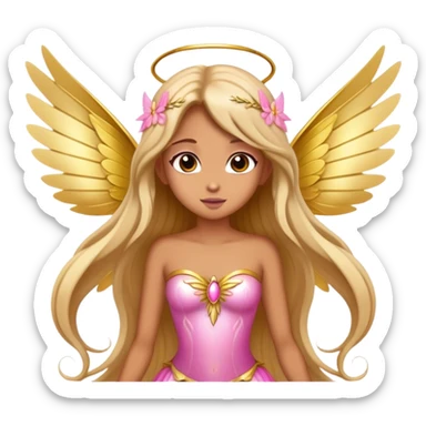 big wings, sun, gold, pink , Beautiful, fairy, long hair sticker