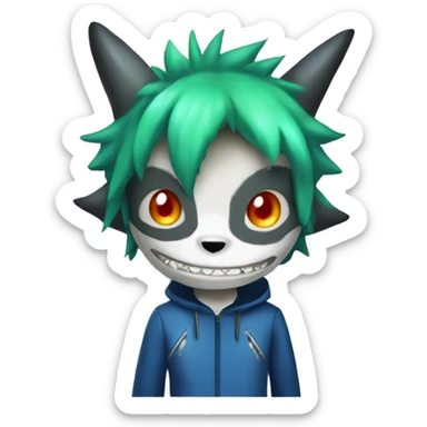 Digimon, horns, gree hair, anthro, furry, shark, skull face, skull mask,  sticker
