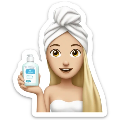 White girl doing her skincare with a wrapped towel sticker
