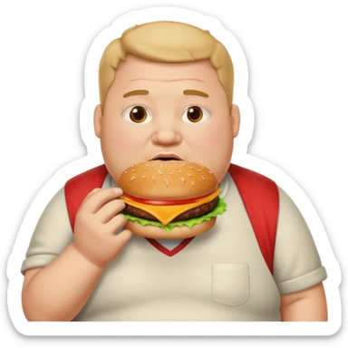 fat man eating bruger and drooling sticker